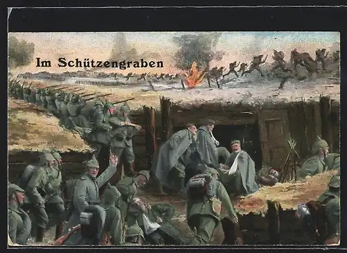 AK Soldaten im Schützengraben vor Schlachtfeld