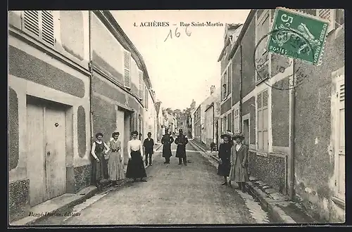 AK Achères, Rue Saint-Martin, Strassenpartie