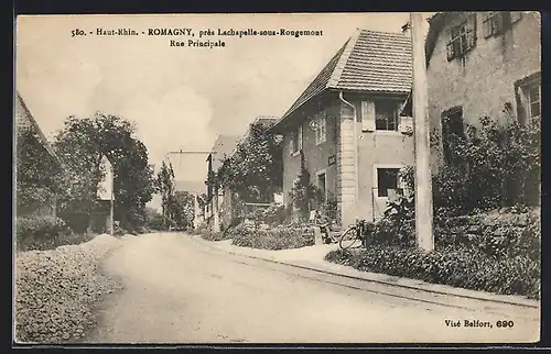 AK Romagny, Rue Principale, Strassenpartie