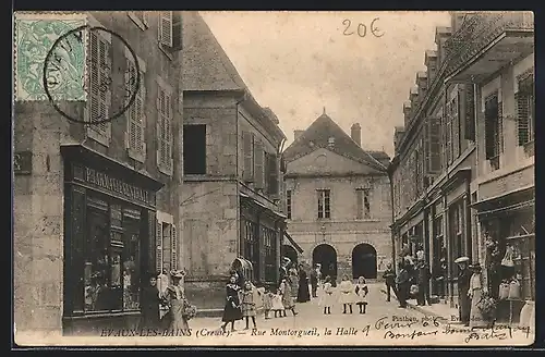 AK Evaux-les-Bains, Rue Montorgueil & la Halle