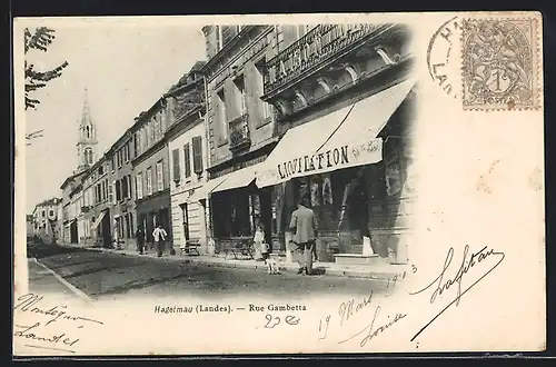 AK Hagetmau, Rue Gambetta, Strassenpartie