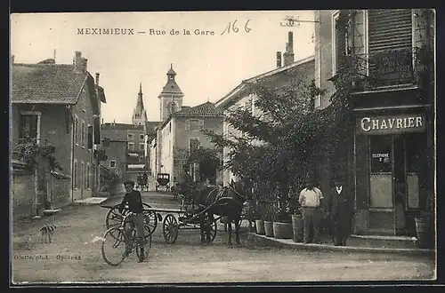 AK Meximieux, Rue de la Gare, Strassenpartie