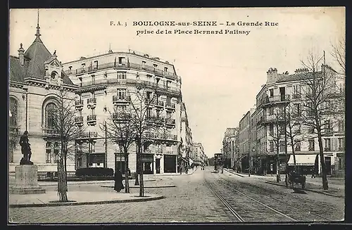 AK Boulogne-sur-Seine, La Grande rue prise de la Place Bernard Palissy