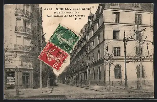 AK Neuilly-sur-Seine, Rue Parmentier & Institution de St-Croise