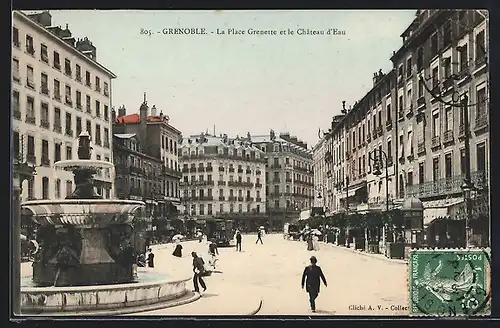 AK Grenoble, La Place Grenette et le Château d`Eau