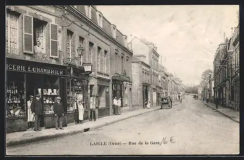 AK Laigle, Rue de la Gare, Strassenpartie