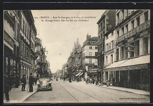 AK Nancy, Rue St-Georges, à droite, la Cathédrale