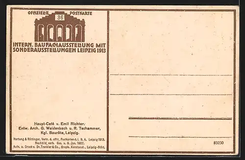 AK Leipzig, Internationale Baufachausstellung 1913, Haupt-Café