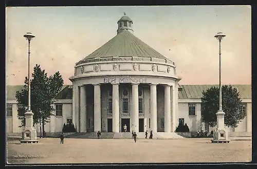 AK Dresden, Internationale Hygiene-Ausstellung 1911, Festplatz mit populärer Halle: Der Mensch