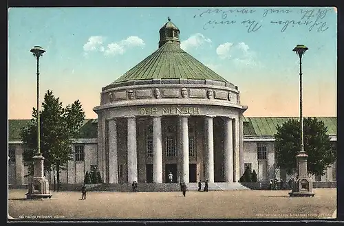 AK Dresden, Internationale Hygiene-Ausstellung 1911, Festplatz mit Halle Der Mensch
