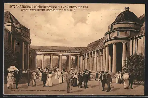 AK Dresden, Internationale Hygiene-Ausstellung 1911, Haupteingang und Repräsentationshalle