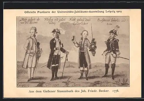 Künstler-AK Leipzig, Universitäts-Jubiläums-Ausstellung 1909, Burschenschaftsmitglieder