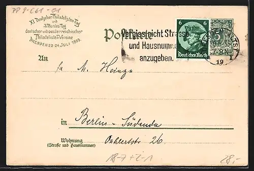 Lithographie Dresden, 11. Deutscher Philatelistentag 1899, Sonnenaufgang, Ganzsache