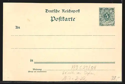 AK Ganzsache PP9C23 /04: Einführer der Postkarte Dr. H. v. Stephan, Kaiser Wilhelm II.
