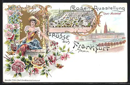 Lithographie Ganzsach PP9C131: Frankfurt a. Main, Rosen-Ausstellung Juni-November, Ganzsache