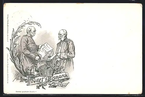 Lithographie Fürst Bismarck beim Vortrag und Kaiser Wilhelm I., Ganzsache