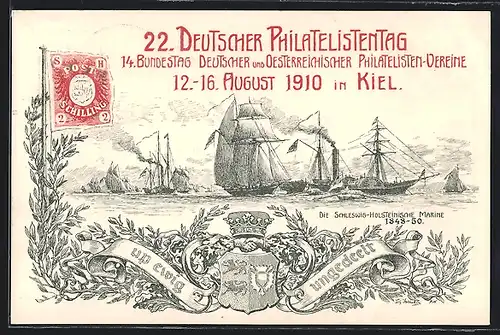 Künstler-AK Ganzsache PP23C12 /01: Kiel, 22. Deutscher Philatelistentag 1910, Die Schleswig-Holsteinische Marine