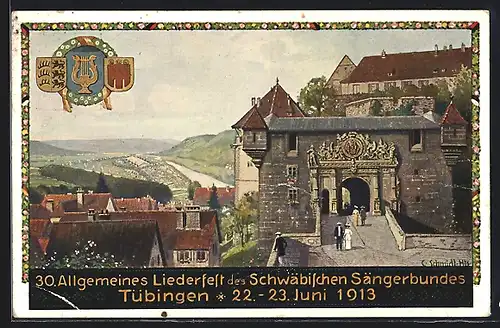 Künstler-AK Tübingen, 30. Allgem. Liederfest 1913, Schlosseingang, Ganzsache