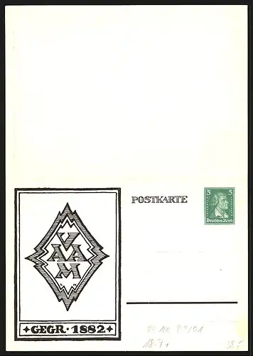 Klapp-AK Ganzsache PP100B3 /01: Wappen des VAAM, gegründet 1882