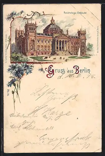 Lithographie Berlin-Tiergarten, Reichstags-Gebäude, Ganzsache 5 Pf.