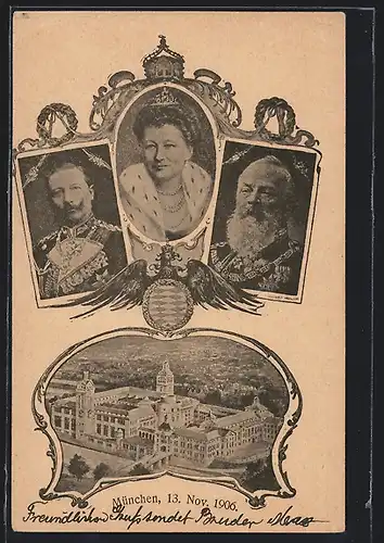 AK München, Grundsteinlegung Deutsches Museum 13.11.1906, Prinzregent Luitpold, Ganzsache Bayern