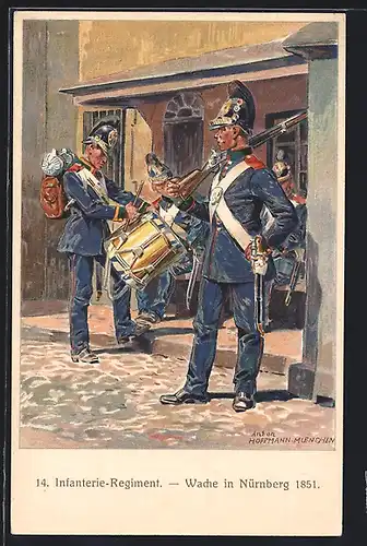Künstler-AK Anton Hoffmann - München: Nürnberg, Wache des 14. Infanterie-Regimentes 1851, Ganzsache Bayern
