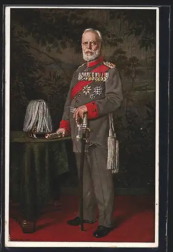 Künstler-AK Ganzsache Bayern PP43E1 /05: König Ludwig III. in Uniform mit Säbel