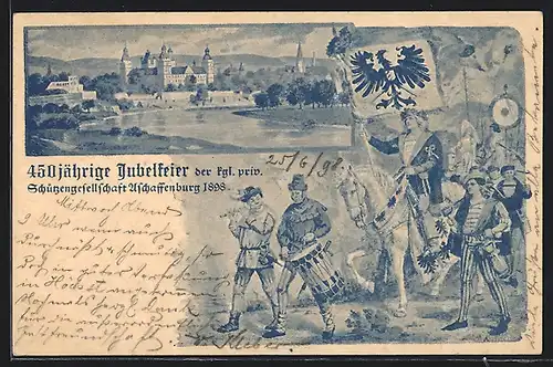 Lithographie Ganzsache Bayern PP7C26 /01: Aschaffenburg, 450 jährige Jubelfeier der kgl. priv. Schützengesellschaft 1898