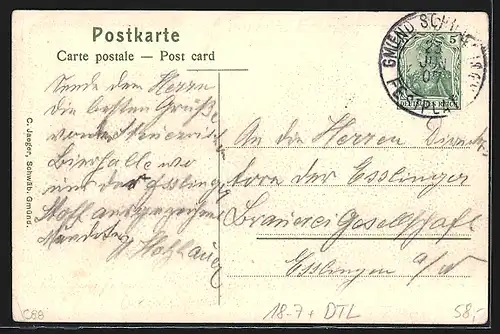 Künstler-AK Schwäbisch Gmünd, 28. Schwäbisches Sängerfest 1907, Festpostkarte, Ganzsache, Sänger auf Wanderschaft