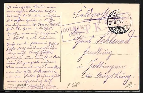 AK Hausen i. Els., Hauptstrasse mit Kirche, Restauration Leo Graf