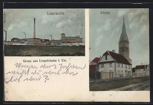 AK Lingolsheim i. Els., Lederfabrik, Kirche
