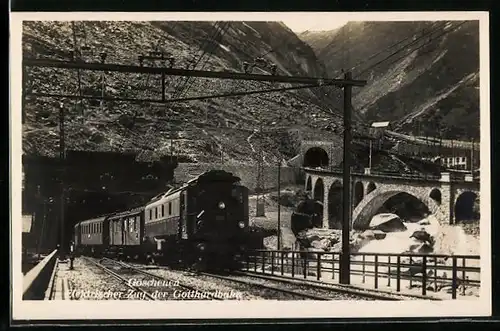 AK Elektrischer Zug der Gotthardbahn verlässt den grossen Tunnel