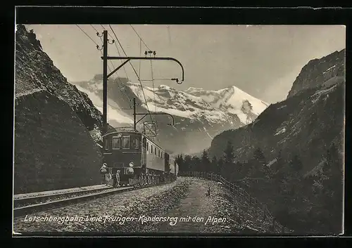 AK Lötschbergbahn mit den Alpen, schweizer Eisenbahn
