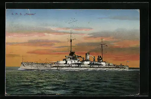 AK Kriegsschiff S. M. S. Nassau auf hoher See