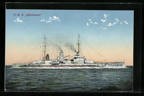 AK S. M. S. Rheinland im Wasser