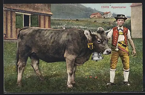 AK Appenzeller Bauer mit Kuh