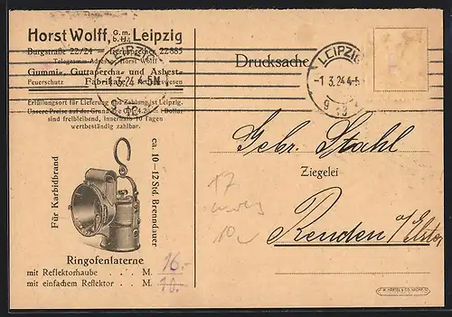 AK Leipzig, Horst Wolff g. m. b. H., Gummi-, Guttapercha- und Asbest-Feuerschutz, Ringofenlaterne