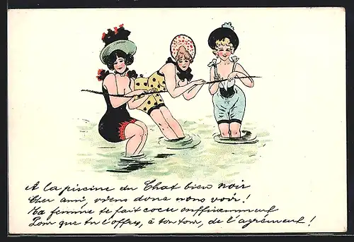 AK Drei Frauen im Badeanzug im Wasser