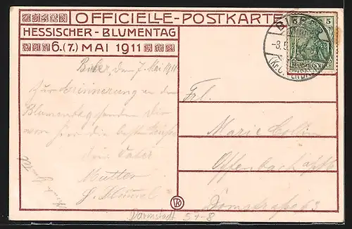 Künstler-AK Darmstadt, Hessischer Blumentag 1911, Englein mit Blumen