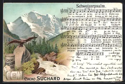 AK Kakao Suchard, Lied Schweizerpsalm, Gebirgslandschaft, Adler