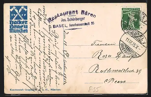 AK Hacker Bräu München, Urkund über soundsoviele geleerte Map Liebfrauenbier