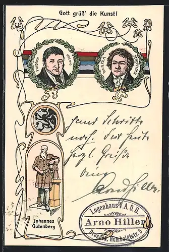 AK Friedrich König, Joh. N. F. R. A., Senefelder, Johannes Gutenberg, Buchdruck