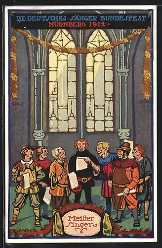 Künstler-AK Nürnberg, 8. Deutsches Sängerbundes-Fest 1912, Meistersinger singen im Chor