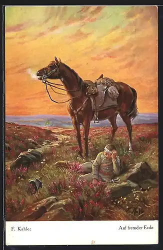 AK verwundeter Kavallerist mit Pferd