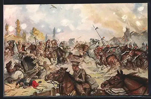 AK Anstürmende Soldaten der Kavallerie zu Pferde