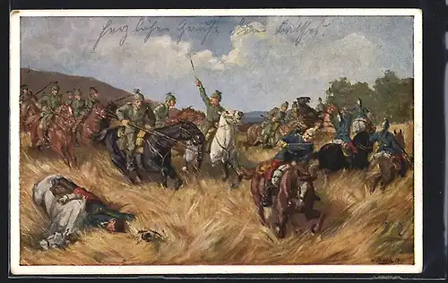 Künstler-AK Reiterattacke auf dem Schlachtfeld