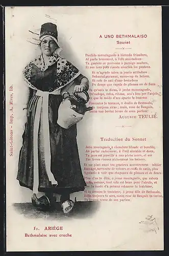 AK Ariège, Bethmalaise avec cruche