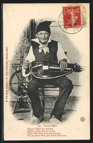 AK Piarrou Denis, Greis mit Drehleier