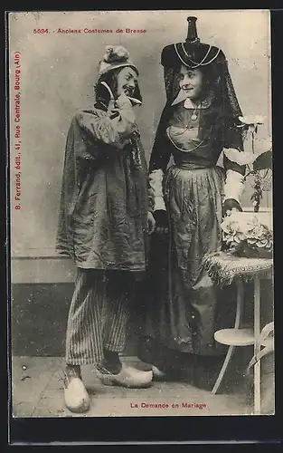 AK Bresse, Anciens Costumes, Junges Paar in französischer Tracht