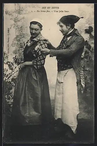 AK Zet et Zette, jeune couple, une jolie fleur, Auvergne